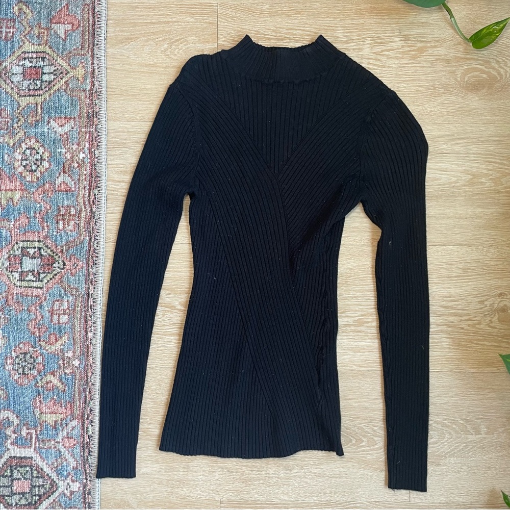 Ribbed mock neck long sleeve tight fit sweater